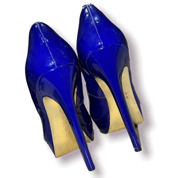 Bebe Bailey blue black patent leather platform stiletto heels - Picture 2 of 4